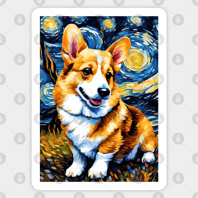 Adorable Pembroke Welsh Corgi Dog Breed Painting in a Van Gogh Starry Night Art Style Sticker by Art-Jiyuu